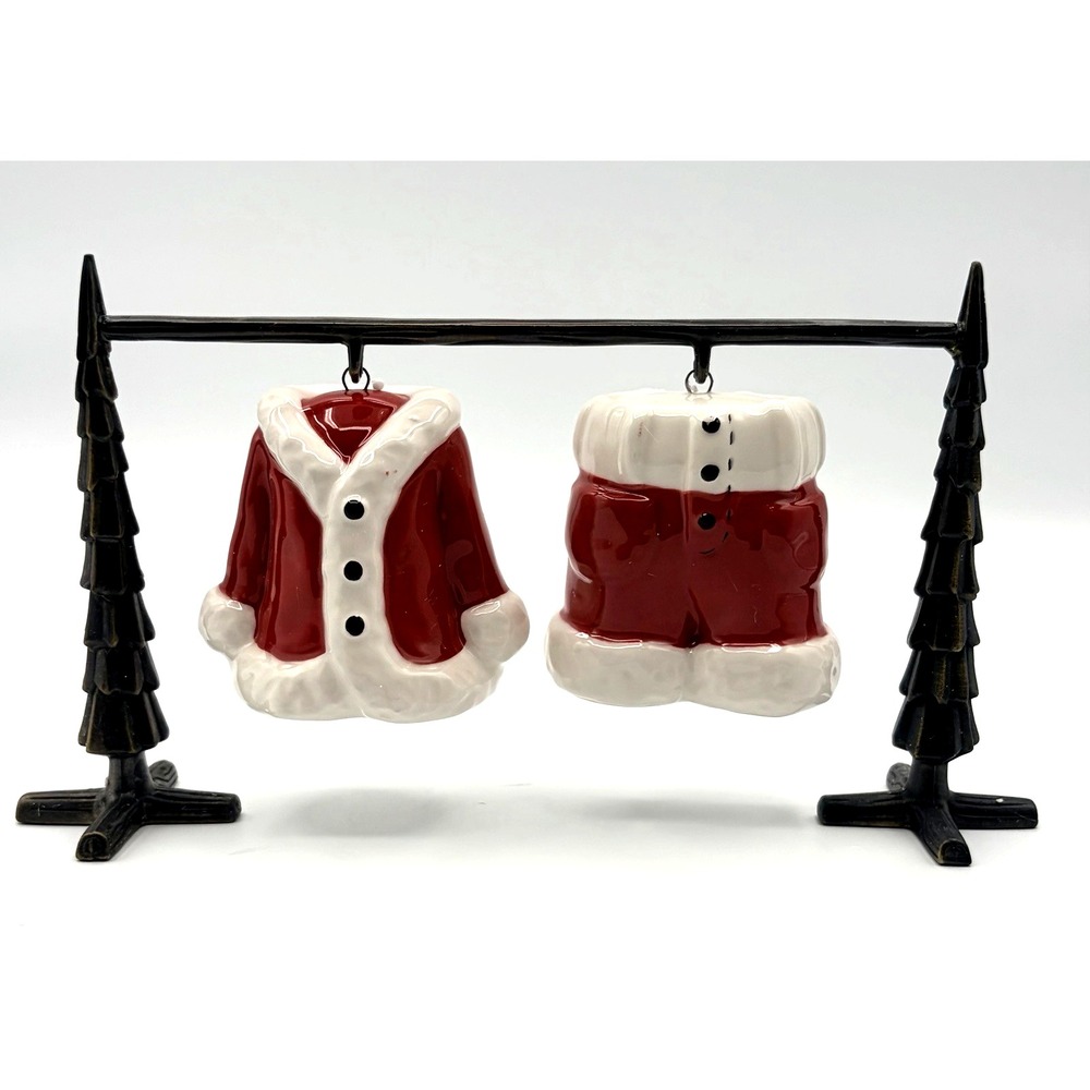 NIB Santa Suit Salt &Pepper Shakers Set, Hanging, Pottery Barn